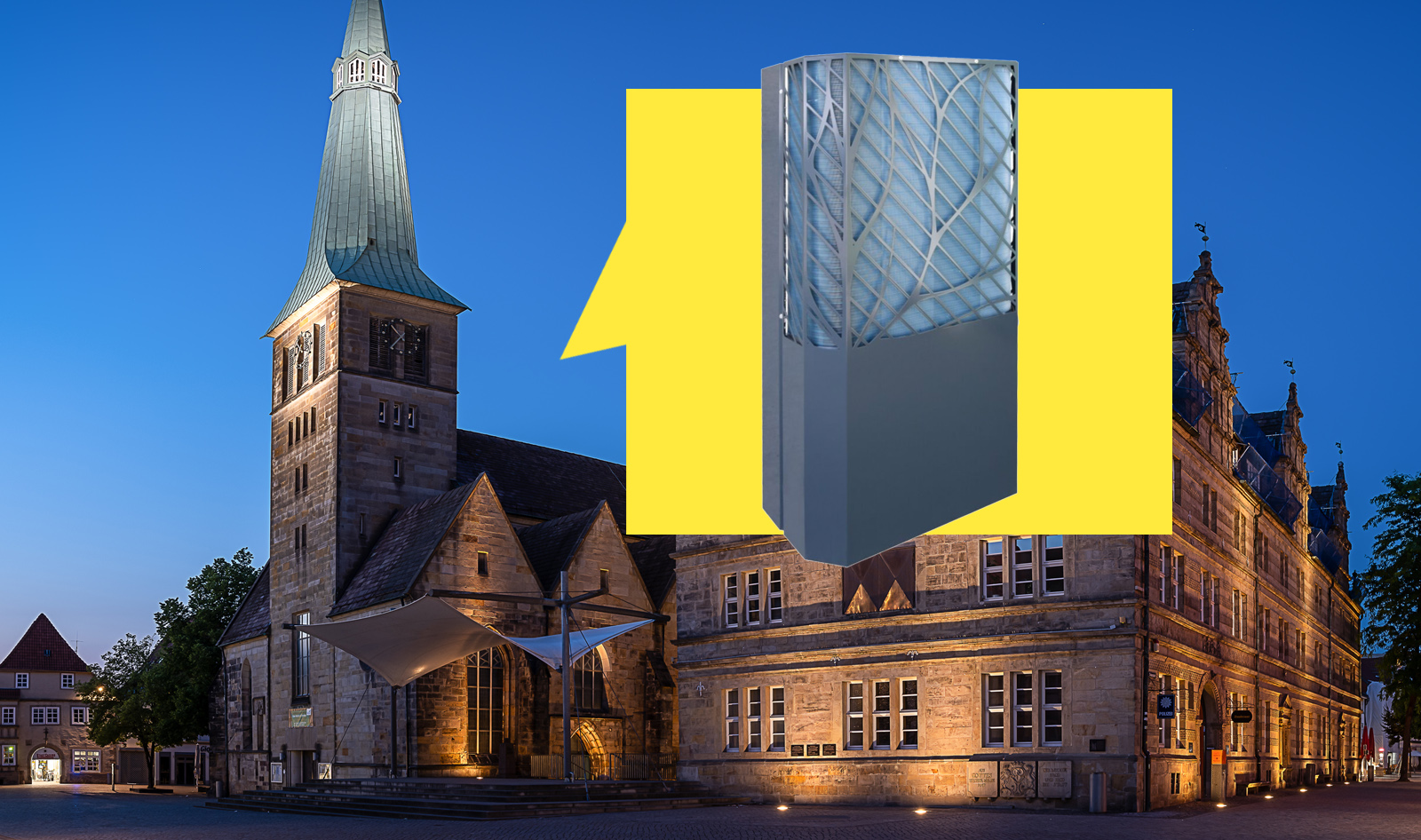 Montage von Wärmepumpe vor dem Rathaus von Hameln